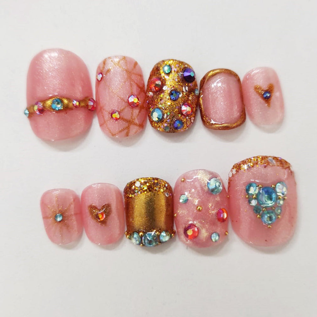 Quartz rose, 10 faux ongles